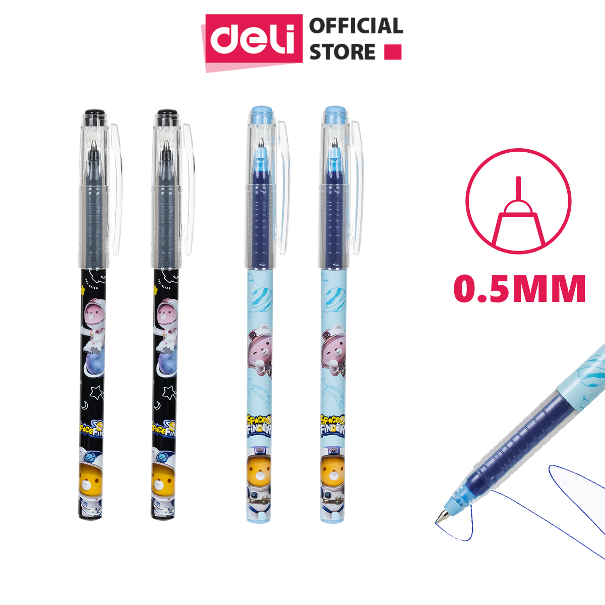 Bút gel học sinh ngòi 0.5mm mực xanh đen Deli – bút gel viết trơn không tắc mực – EG31