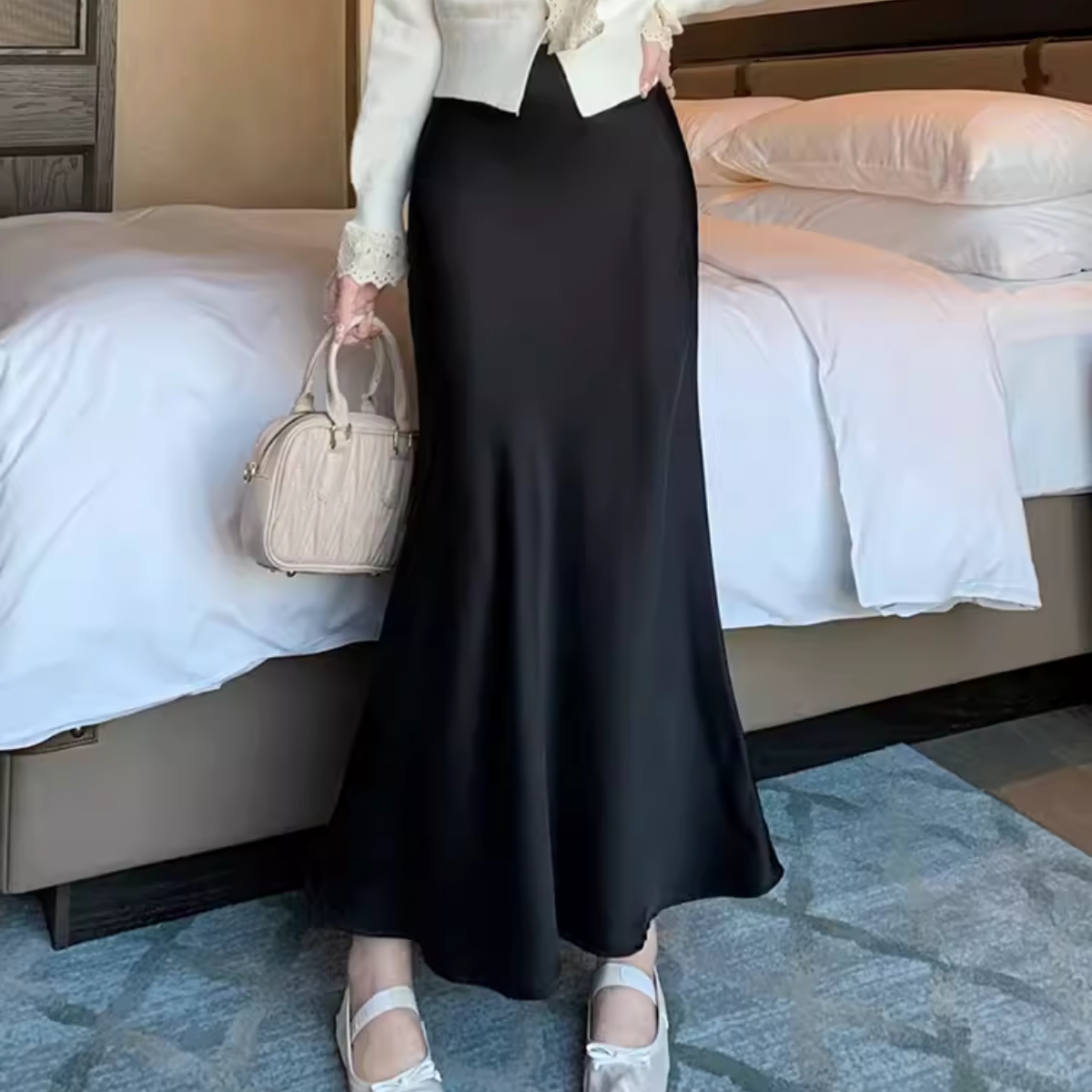 Chân Váy Lụa Dáng Dài PINKSTORE29 Kiểu Tiểu Thư Sang Chảnh C085