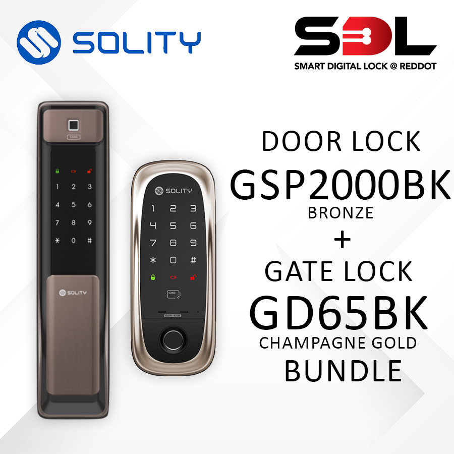 SOLITY Digital Door Lock GSP2000BK + Digital Gate Lock GD65BK Bundle
