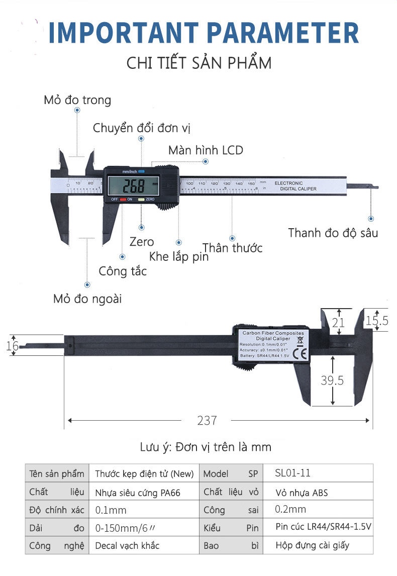 Thước kẹp điện tử 150mm