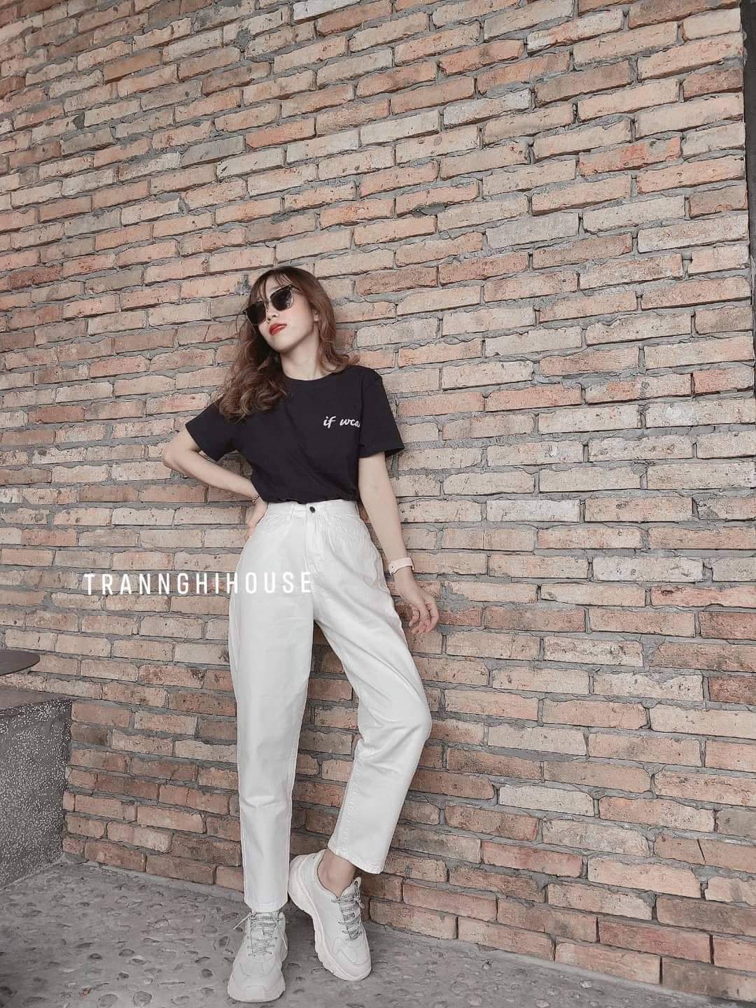 [HCM] Quần baggy kaki nữ màu trắng trơn basic