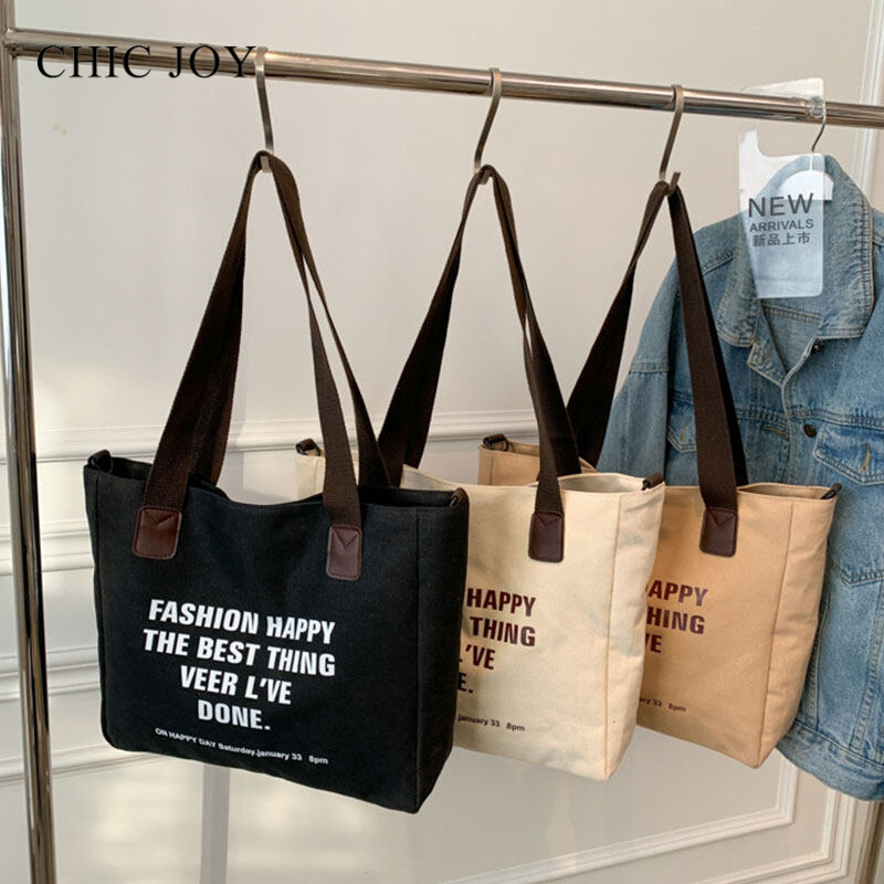 CHIC JOY canvas tote bag New simple hand-held bag Korean version of the casual simple shoulder bag Large-capacity shopping special