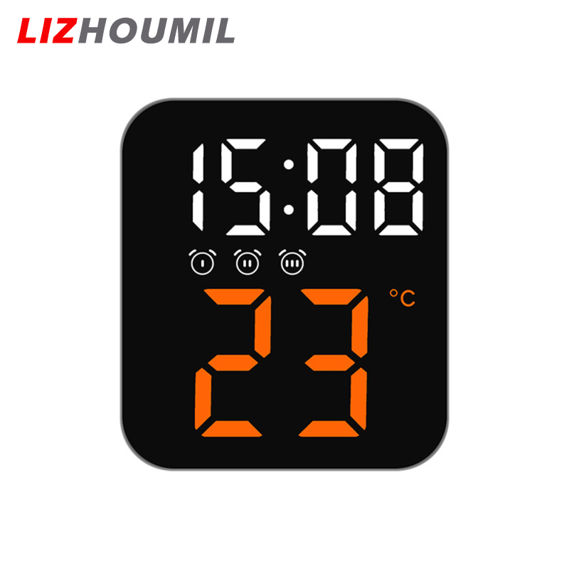 LIZHOUMIL Led Electronic Digital Alarm Clock With Temperature Time Date Display 2 Levels Adjustable Brightness Bedside Clock For Home Decor