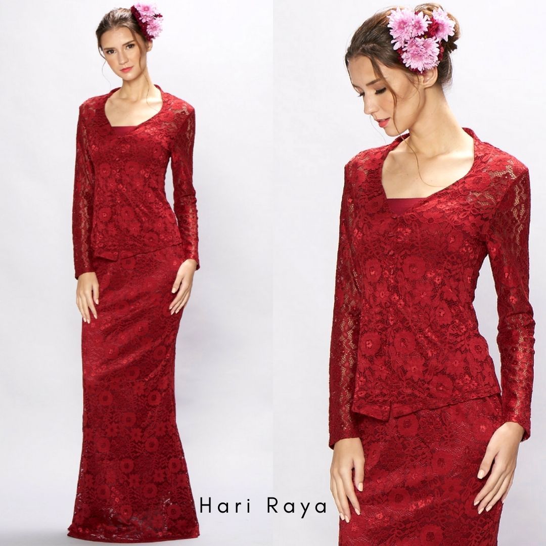 Loveaisyah Women Lace Kebaya Modern For Hijabster Baju Raya Muslim Wear Muslimah Baju Kurung Hari Raya Lazada Singapore