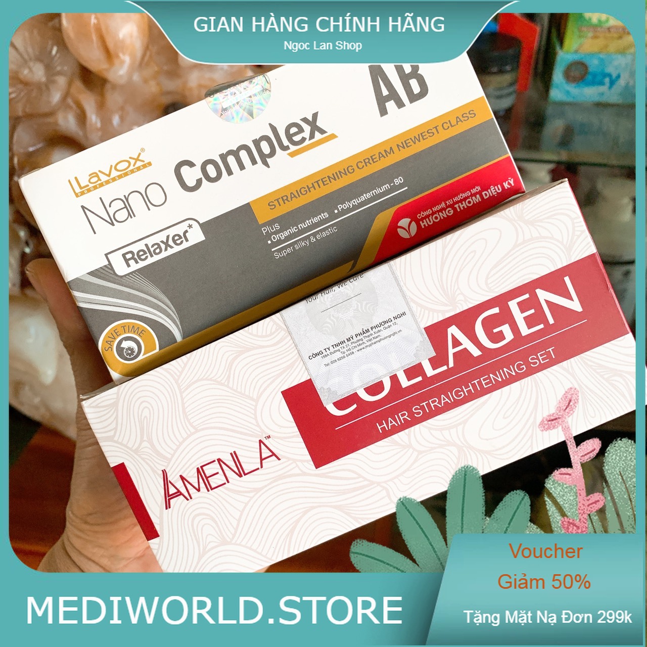 Thuốc duỗi tóc Lavox, Lacei, Collagen nhiều size (500ml x2)