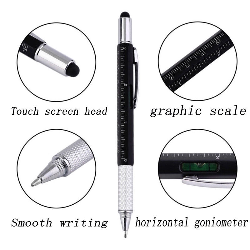 Bút Cảm Ứng Màn Hình Cảm Ứng Đa Năng 6in1 Bút Bi Kèm Thước Kẻ Dụng Cụ Tuốc Nơ Vít