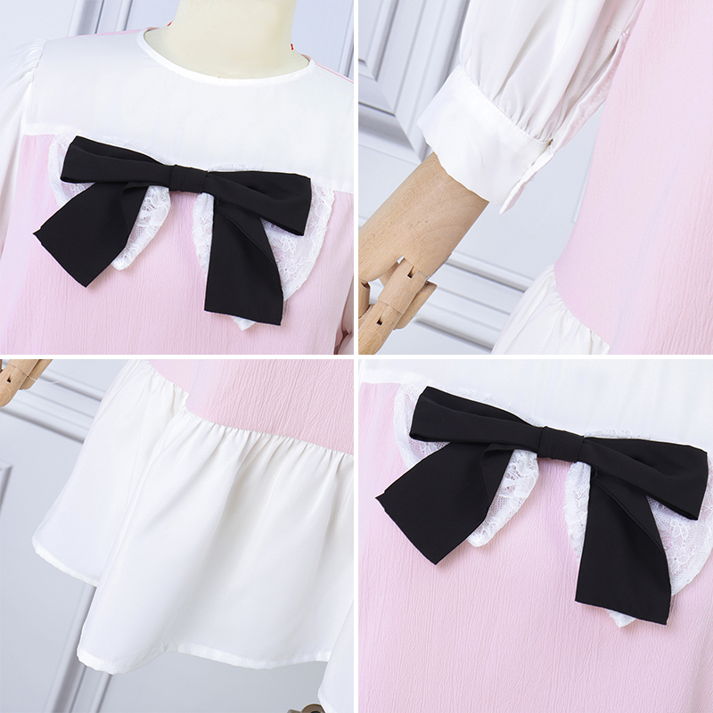 VONDA%20Women's%20Fashion%20Crew%20Neck%20Bowknot%20Contrast%20Dress%20Sweet%20Bubble%20Sleeve%20Ruffle%20Girlish%20Dresses%20(Korean%20Floral)%20-%20Image%207