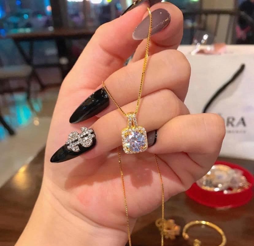 Bộ trang sức bạc đính đá hình vuông cho nữ