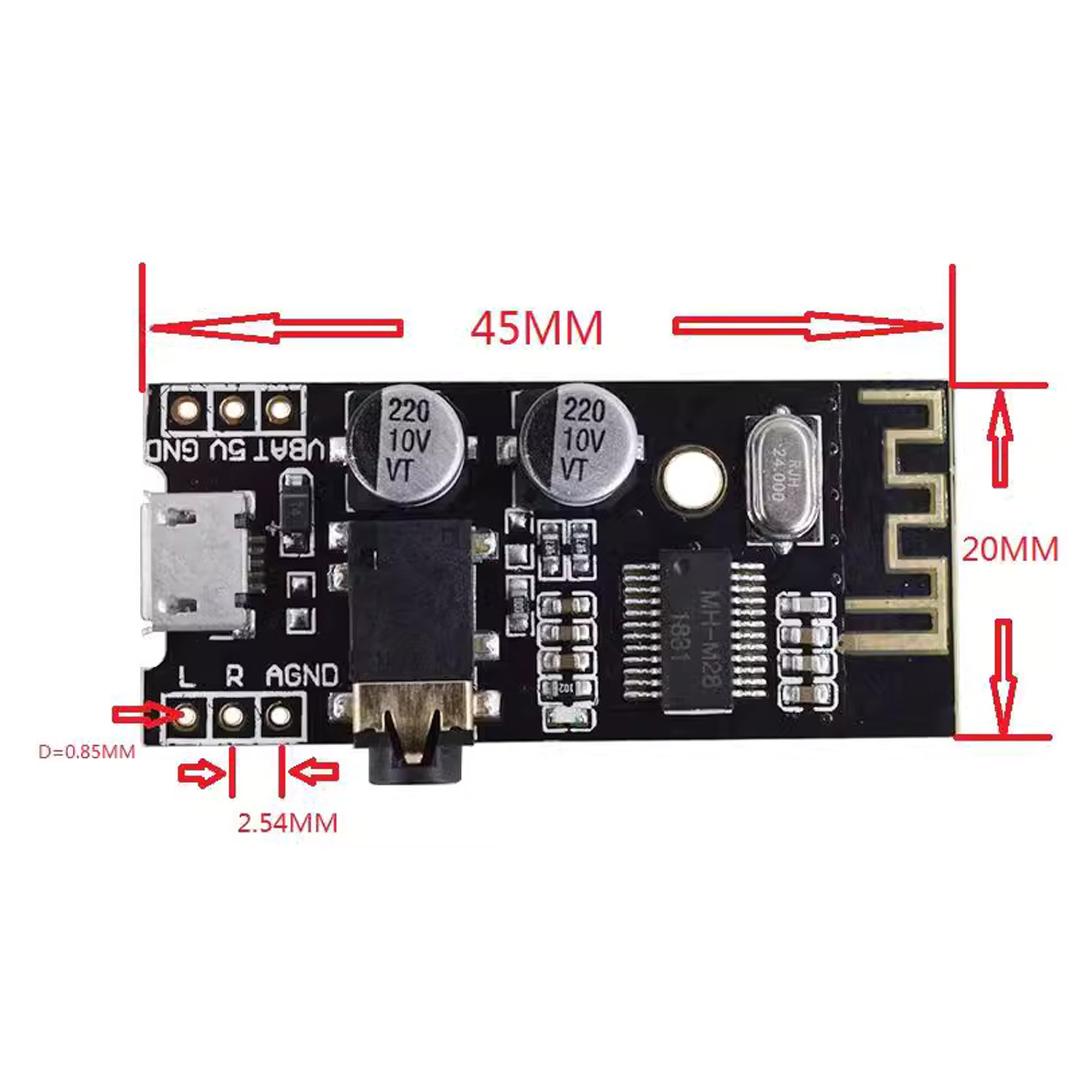 Mạch Bluetooth 4.2 MH-M28 3.7~5 VDC đầu vào cổng micro