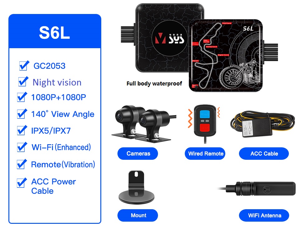 VSYS D6HL/D6WL WiFi Motorcycle Dash Cam Dual 1080p FHD Motorcycle ...