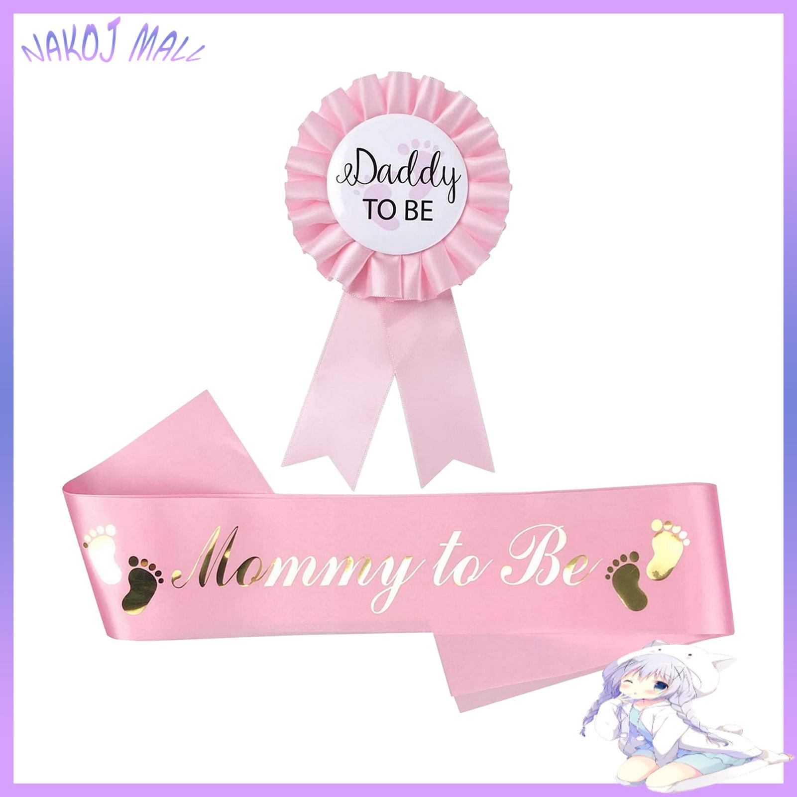 Blue Mommy to Sash Party Mommy to Sash Gender Reveal Baby Shower Party Decoration Set for Expectant Parents Mommy to Sash Daddy to Badge Photo Prop Blue Pink Theme