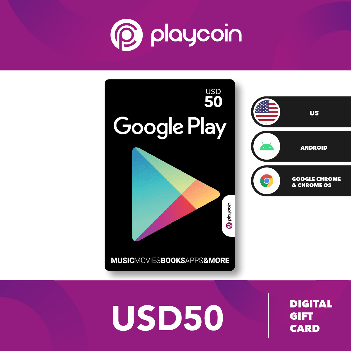 Instant Email 24 7 Google Play Gift Card Usd 50 Us Digital Voucher Code Redeem Credit Virtual Currency Wallet For Google Play Store Us Playcoin Lazada Singapore