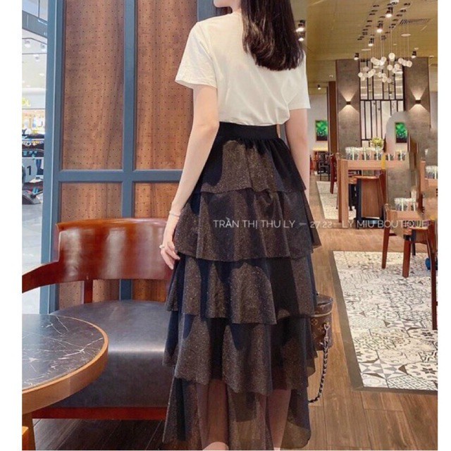 Chân váy 5 tầng dài , có dây thắt nơ