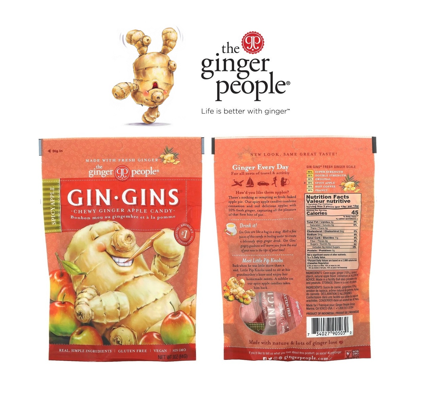 [pre Order] Gin Gins Chewy Ginger Apple Candy Spicy Apple 3oz 84 G By The Ginger People