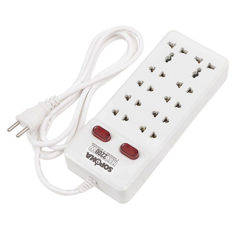 Ổ cắm Sopoka liền dây 10 lỗ 2 công tắc siêu chịu tải 2200W, chống cháy (10Y)