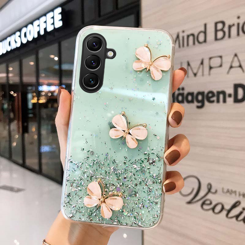 Phone cover Samsung Galaxy S24 FE 24 Ultra Back case Sparkling Star Moon Soft Silicone Transparent Butterfly Pattern Anti Drop For Samsung S24 Ultra Plus S24 FE Phone cases.