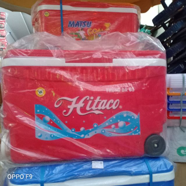 Thùng đá giữ lạnh 65 lít có bánh xe, tay kéo.