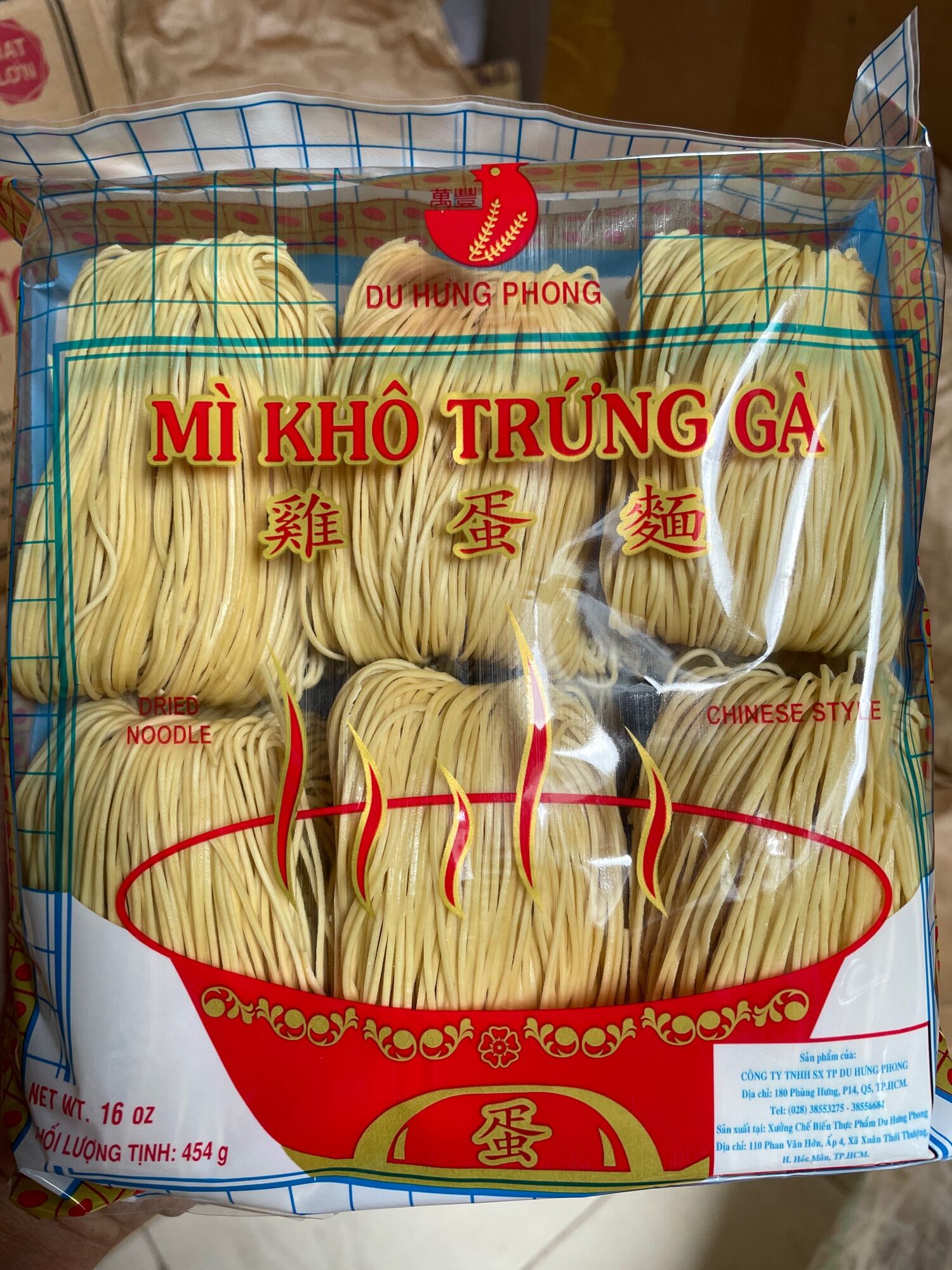 MÌ KHÔ TRỨNG GÀ (DU HƯNG PHONG) 454GR