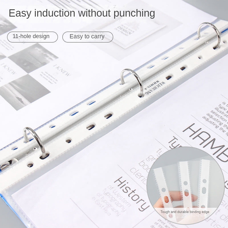 100Pages A4 Punched Pocket Sheet Protector Clear 11-Hole Sheet Protector Binder Pocket Paper File Letter Sheet Binder Sleeves 8 Silk