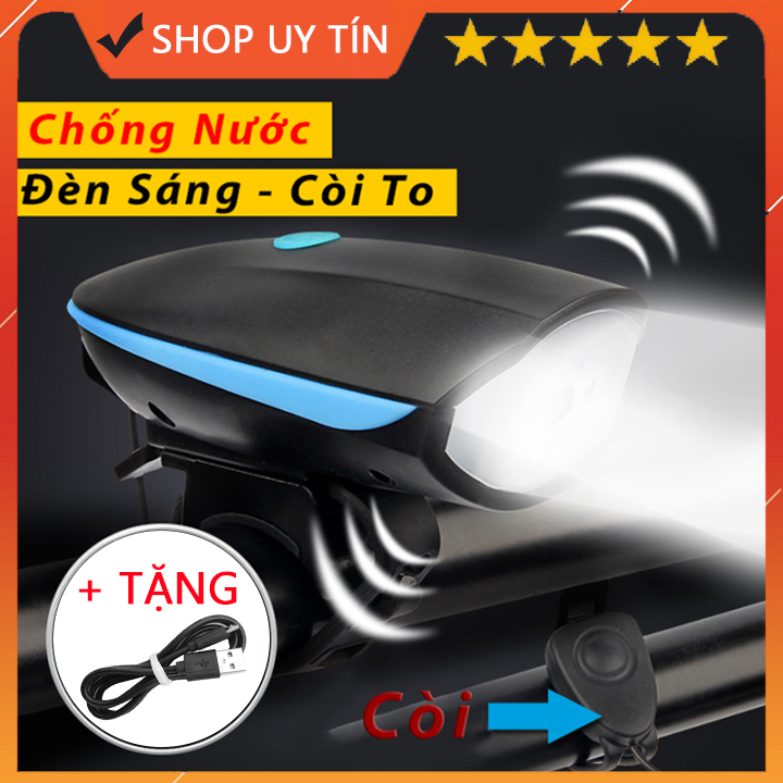 Đèn xe đạp có còi sạc USB cao cấp