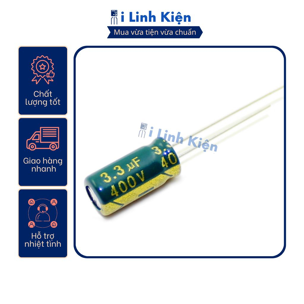 Tụ hóa 400v 3.3uf 6x12mm tần số cao chất lượng tốt.