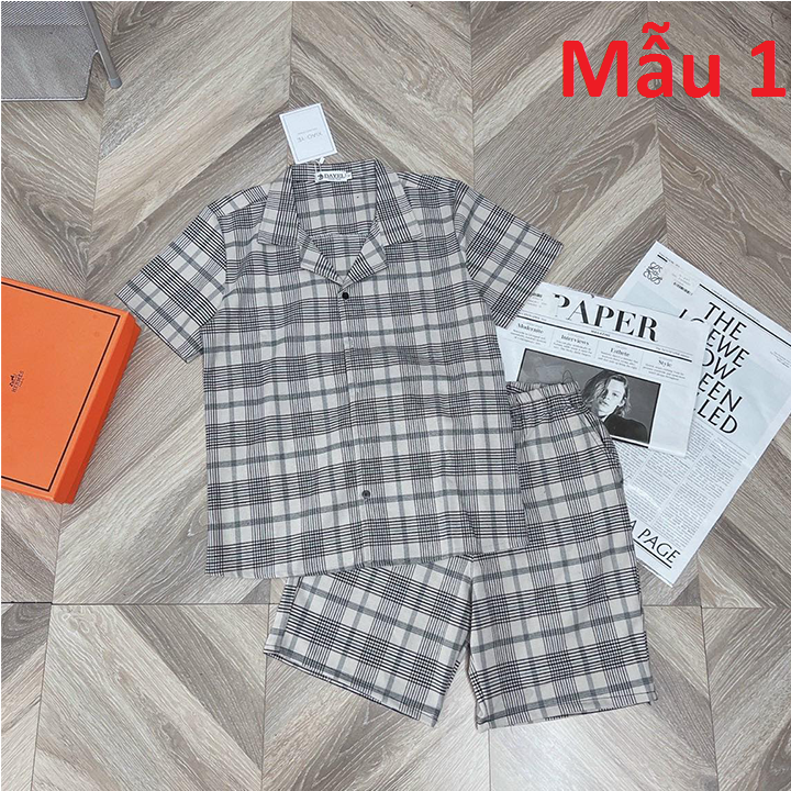 Bộ đồ mặc mùa hè vải thô co giãn, bộ kẻ cổ vest mặc hè cực đẹp