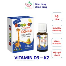 Vitamin D3 nhỏ giọt Bone-er bổ sung vitamin D3 và K2 cho bé từ 0 tháng tuổi lọ 10ml nhập khẩu Châu Âu