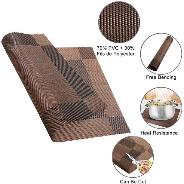 Dining Table Place Mats 30CMx40CM Inches Set of 1 & 6 GOLD SILVER BROWN GREY. 
