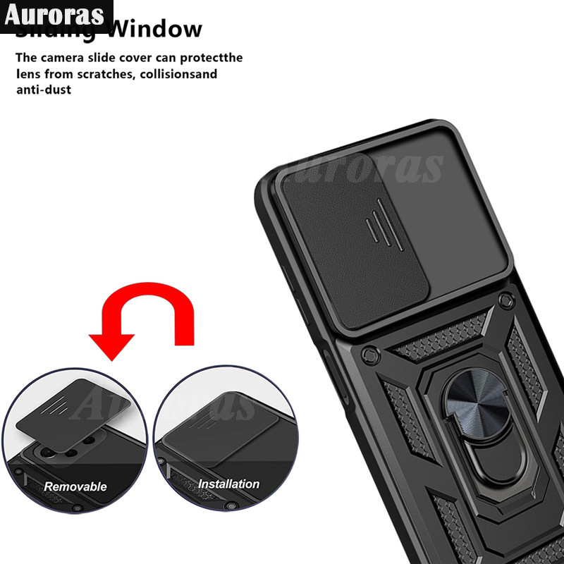 For infinix Hot 50 Pro Plus Phone Case Camera Lens Protector Shockproof Armor Iron Metal Car Ring Kickstand Bracket Casing for infinix Hot 50 Cover Casing HP. 