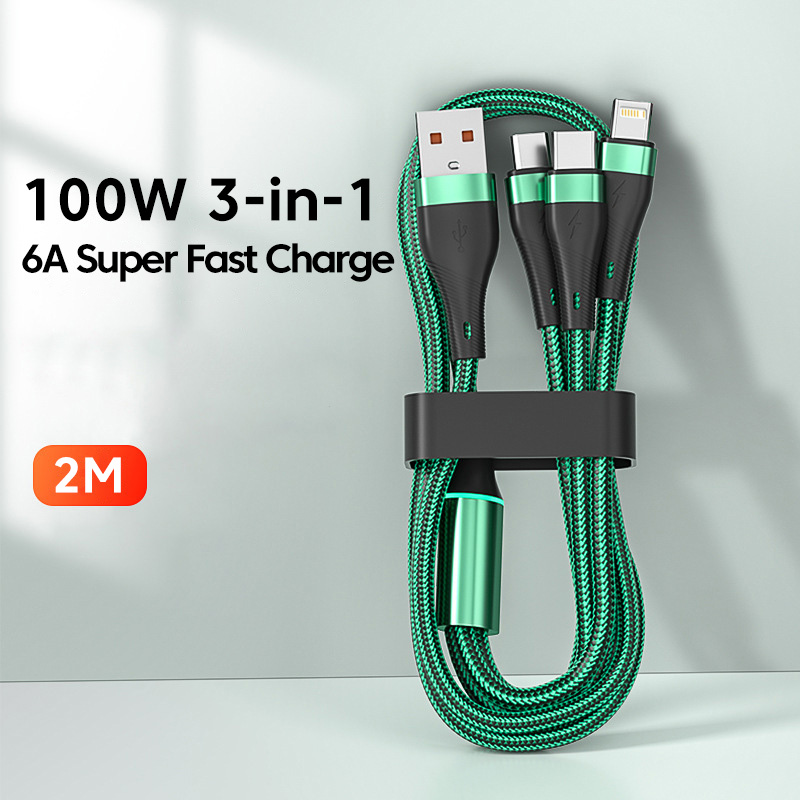 Elough 100W 3 in 1 USB Fast Charging Cable For Iphone Haiwei 6A Type C Charging Data Cable Multi Port Micro USB Charging Wire