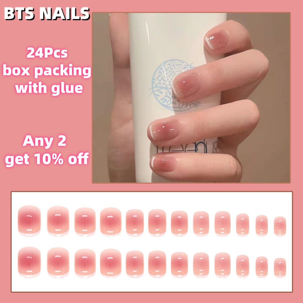 BTS%20%E3%80%90WITH%20GLUE%E3%80%9124Pcs%20Pink%20Fake%20Nails%20DIY%20Simple%20Design%20False%20Nails%20Wearable%20Nails%20Stylish%20Pattern%20Artificial%20Nails%20-%20Image%202