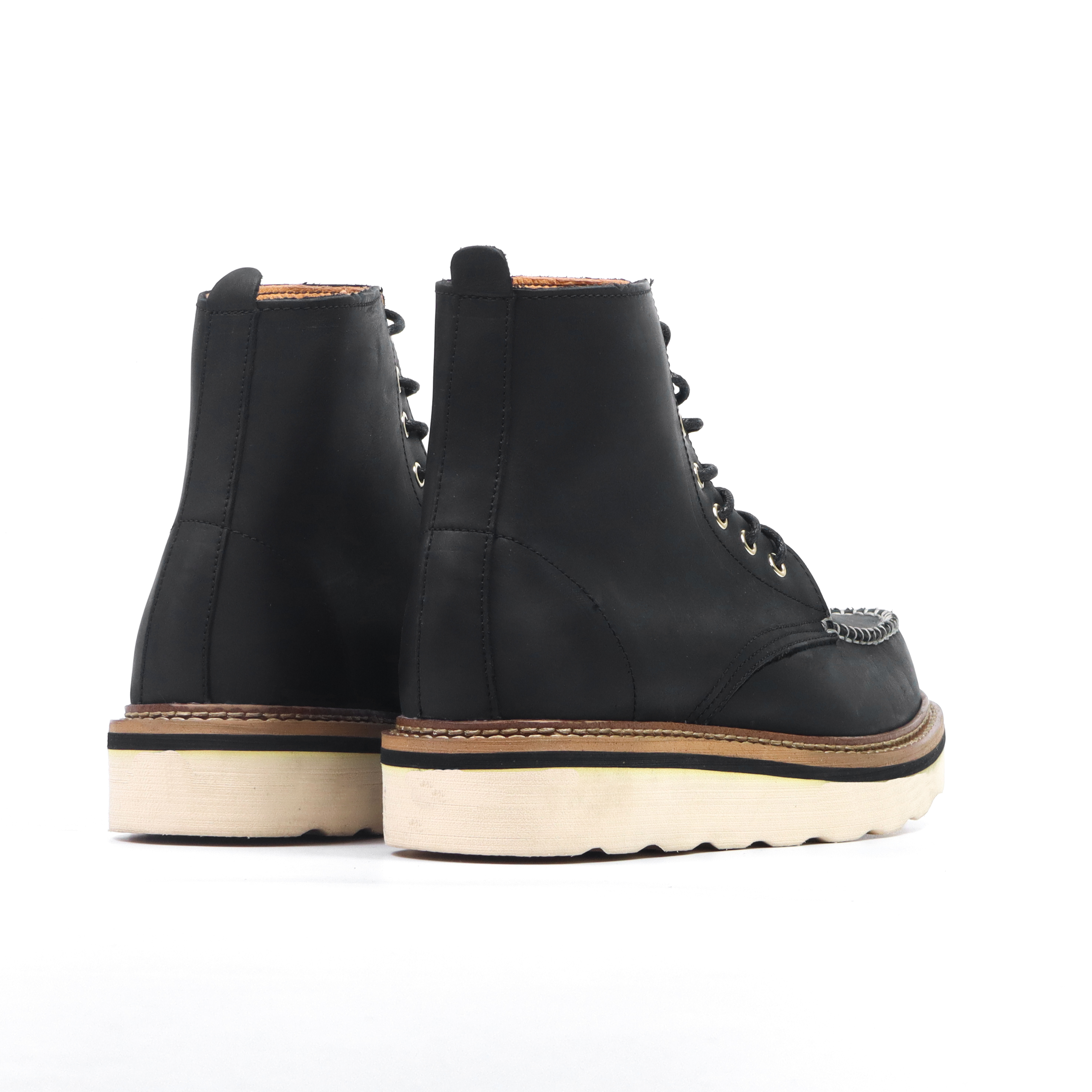 Giày Boots nam Moctoe Đen sáp da bò sáp đen