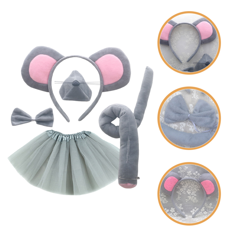 Chaoshihui Cartoon Mouse Headband Ears Headbands Girls Stuffed Animals Boys  Costume Gray Suit Dress Costumes