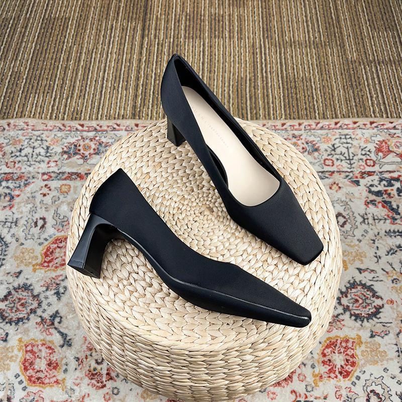 Huilm, women's high heels 6cm high Korean style high heels 2024 new spring square toe thick heel banquet shoes