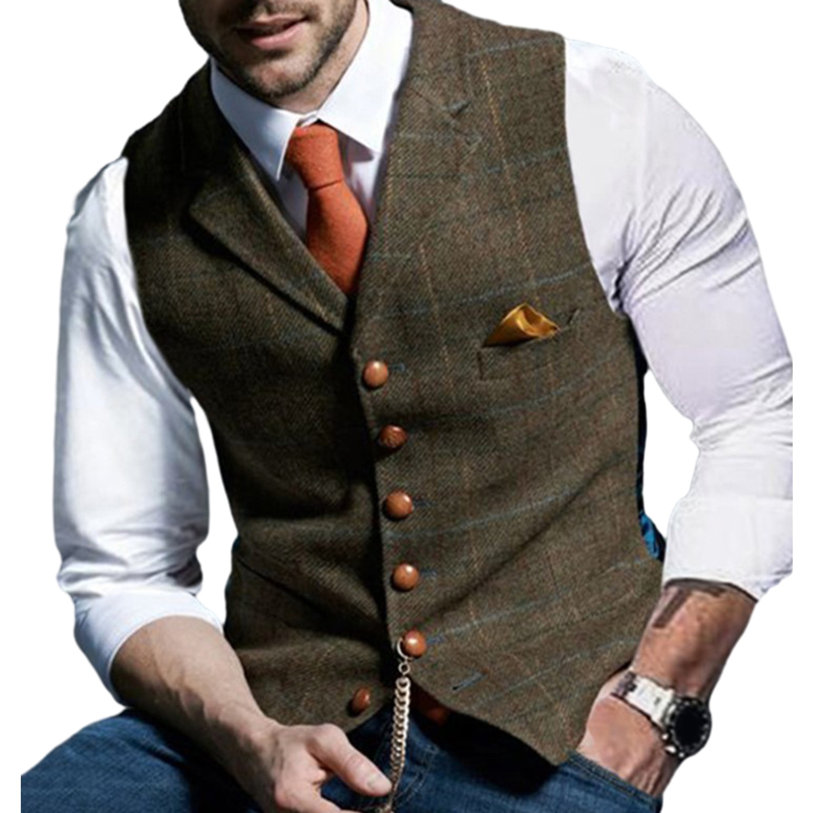 Shemi Men Formal Waistcoat Sleeveless Slim Fit Business Style Groom Wedding Vest  Single-breasted V neck Lapel Men Vest Coat