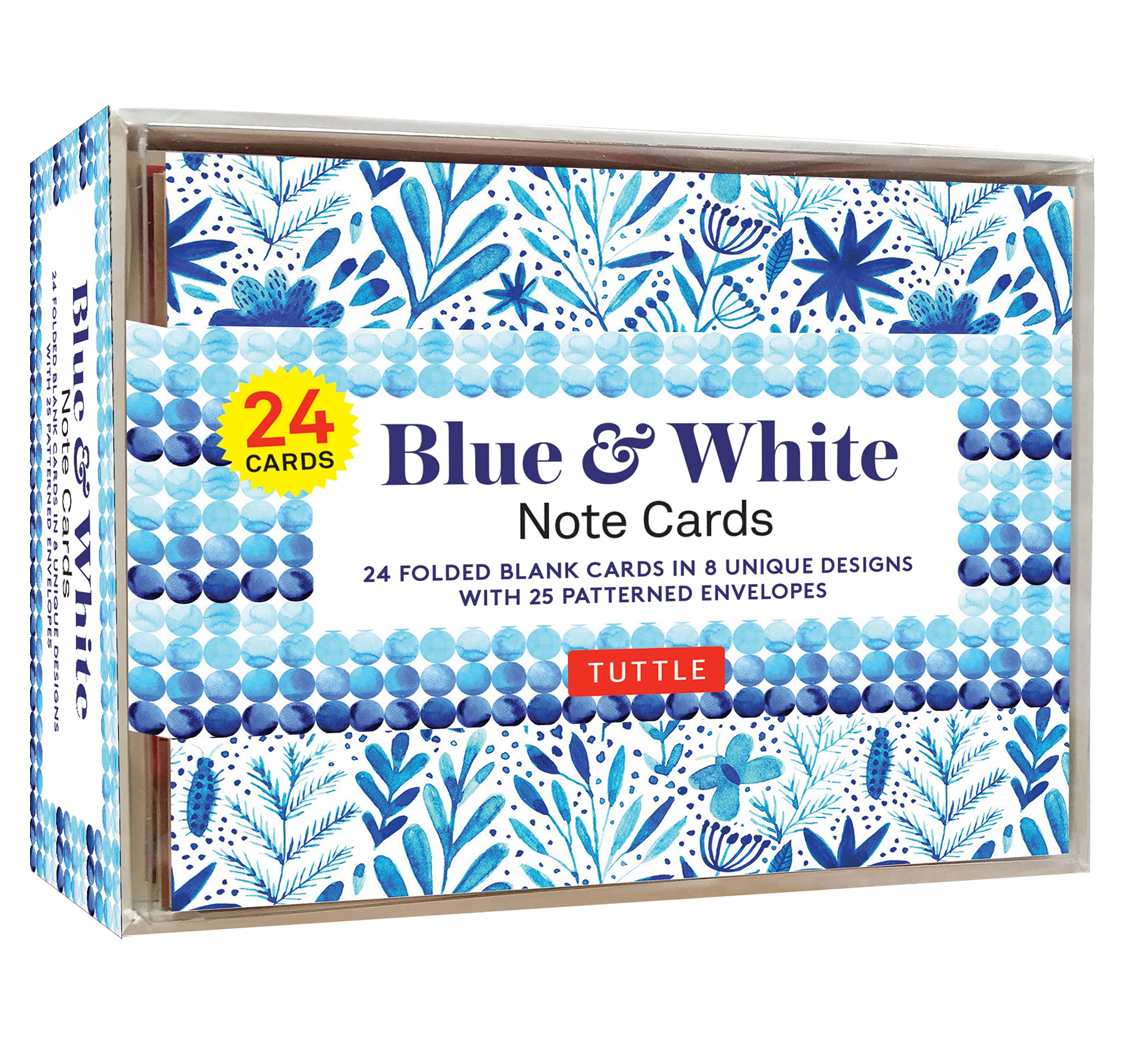 Sách Ngoại Văn - Fahasa - Blue & White Note Cards, 24 Blank Cards: 8 Unique Designs With 25 Patterned Envelopes