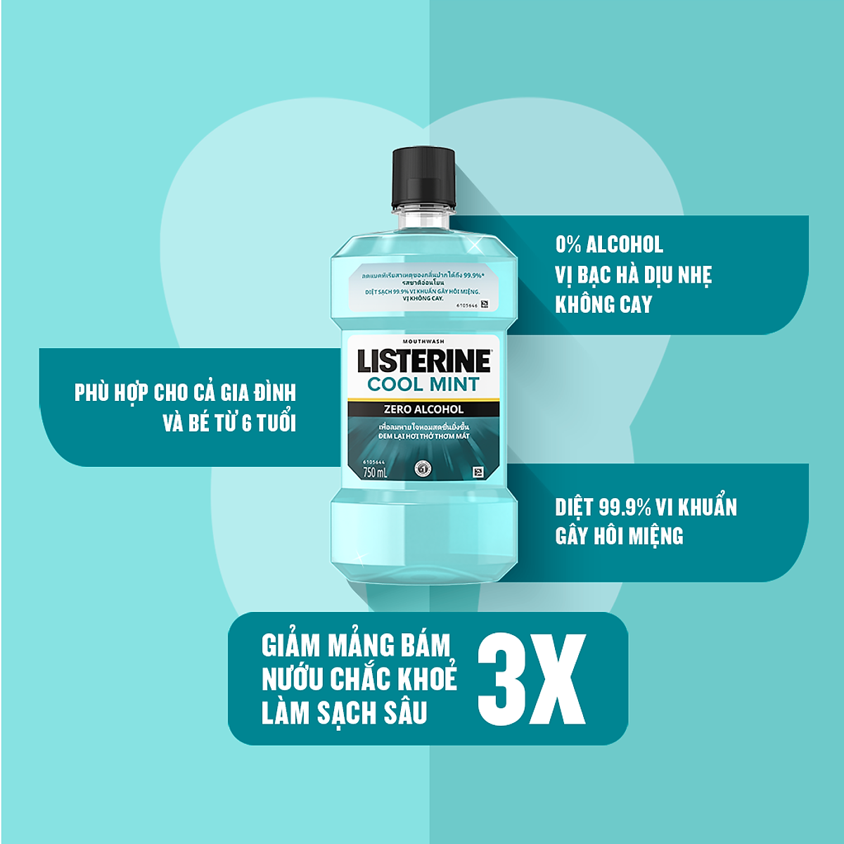 [FreeshipMAX] [HCM] Nước Súc Miệng Listerine Cool Mint Zero Alcohal (750ml)