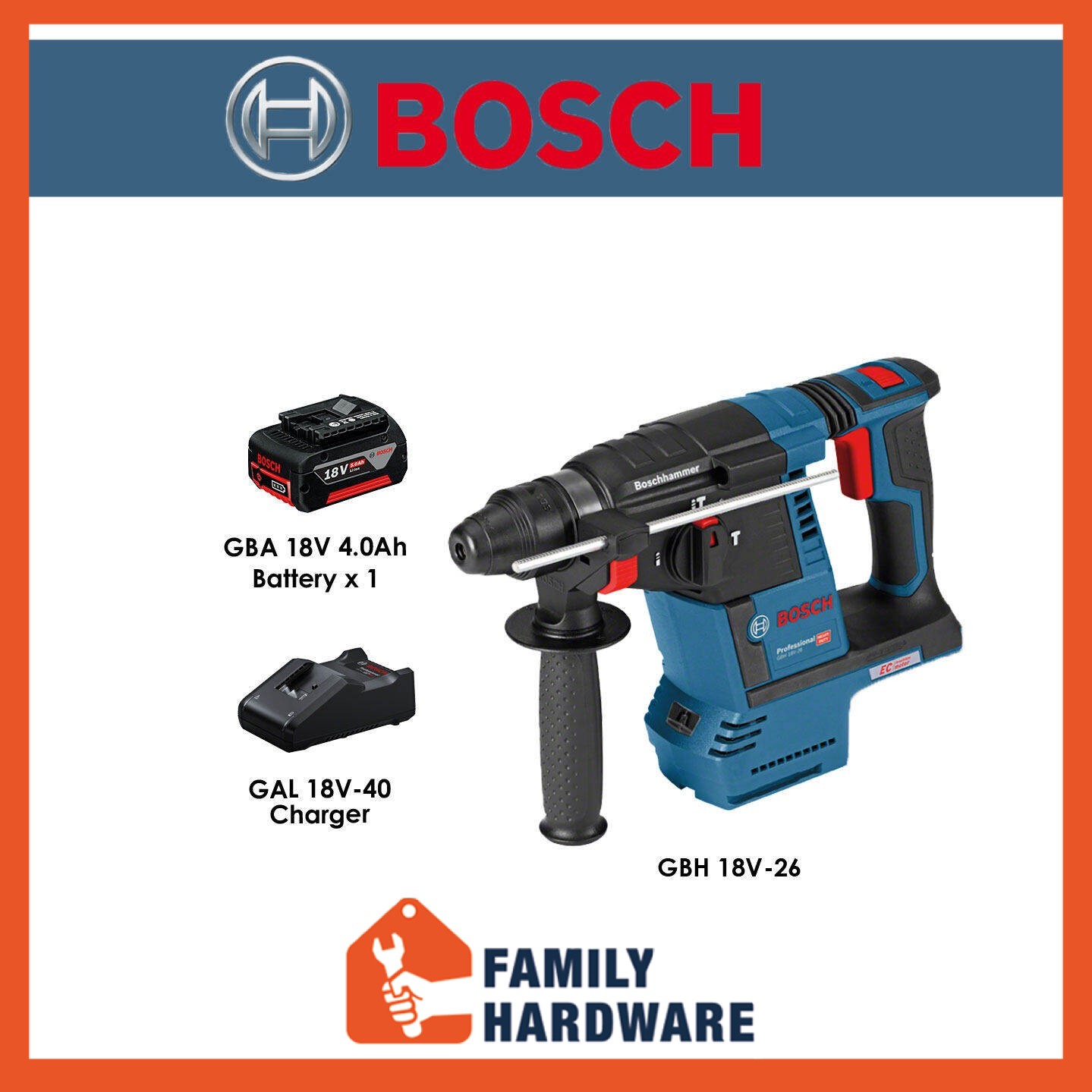 BOSCH GBH 18V-26 Professional Brushless Cordless Rotary Hammer With SDS ...