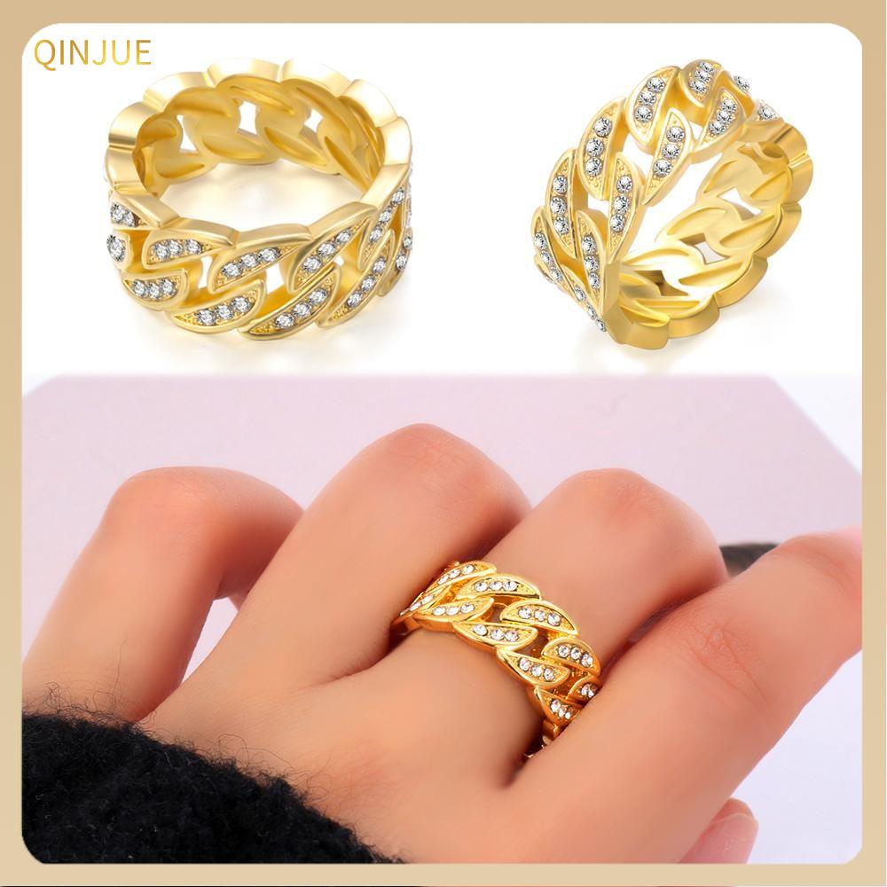 1 Chiếc Nhẫn Vàng Cuba 14K Chắc Chắn Nhẫn Đính Đá Trắng Với Nhẫn Kim Cương Trắng Quà Kỷ Niệm Nhẫn Cưới Trang Sức Cỡ 5-11