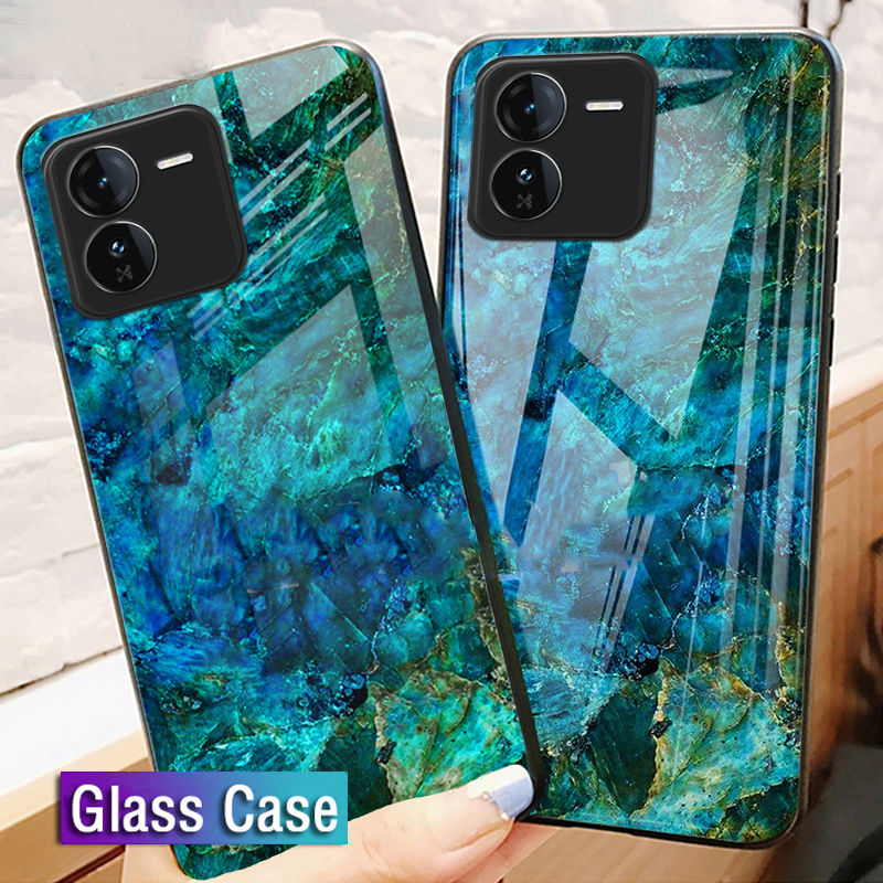 For VIVO IQOO Z9 Z9X Case Fashion Marble Tempered Glass Protector Soft Frame Silicon For VIVO iqoo Z9X Z9 Back cover Phone Cases.