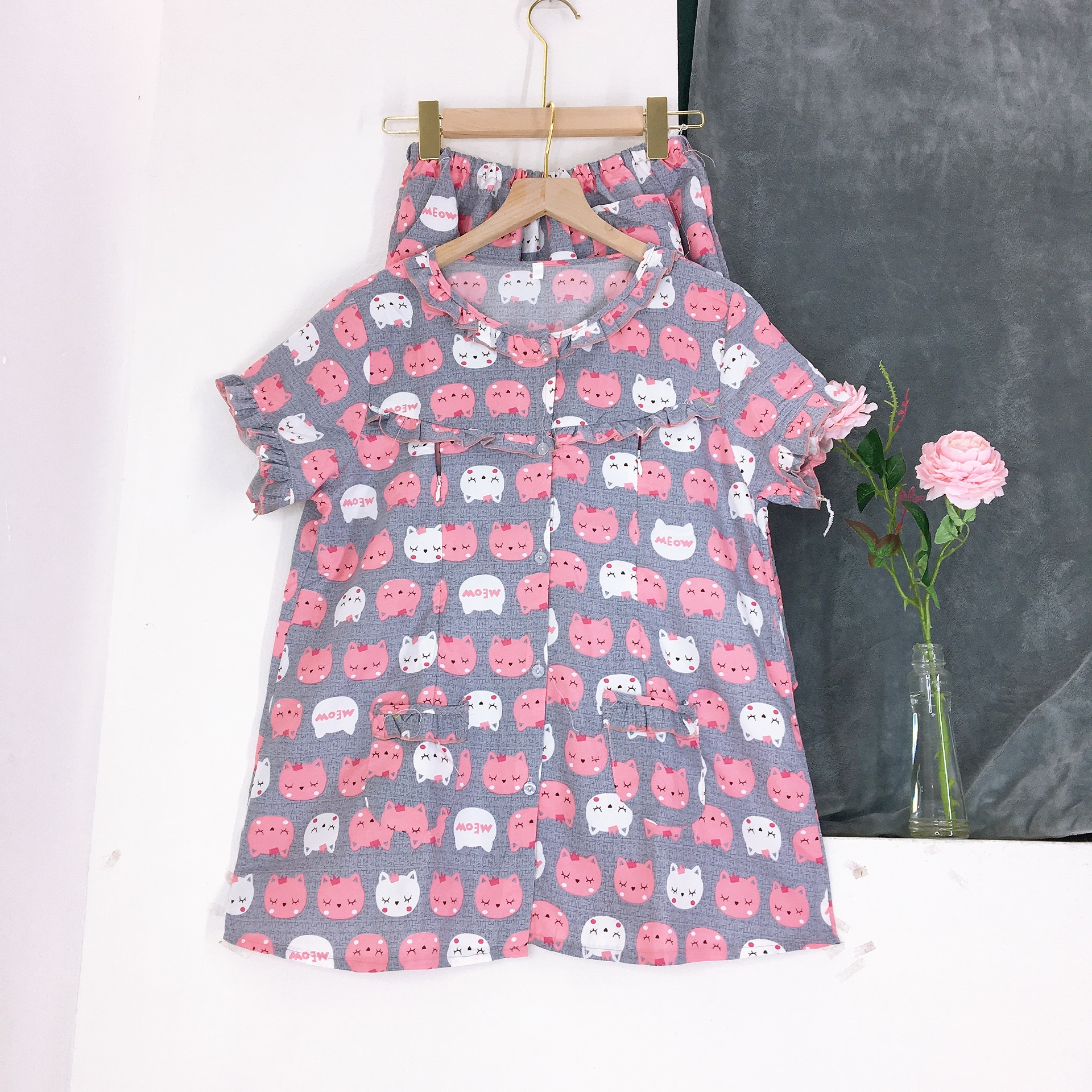 [Hoàn Tiền 6%] Bộ bầu và sau sinh cho con bú LỬNG chất kate thái cho mẹ bầu mặc nhà mùa Hè, freesize 48 - 65kg