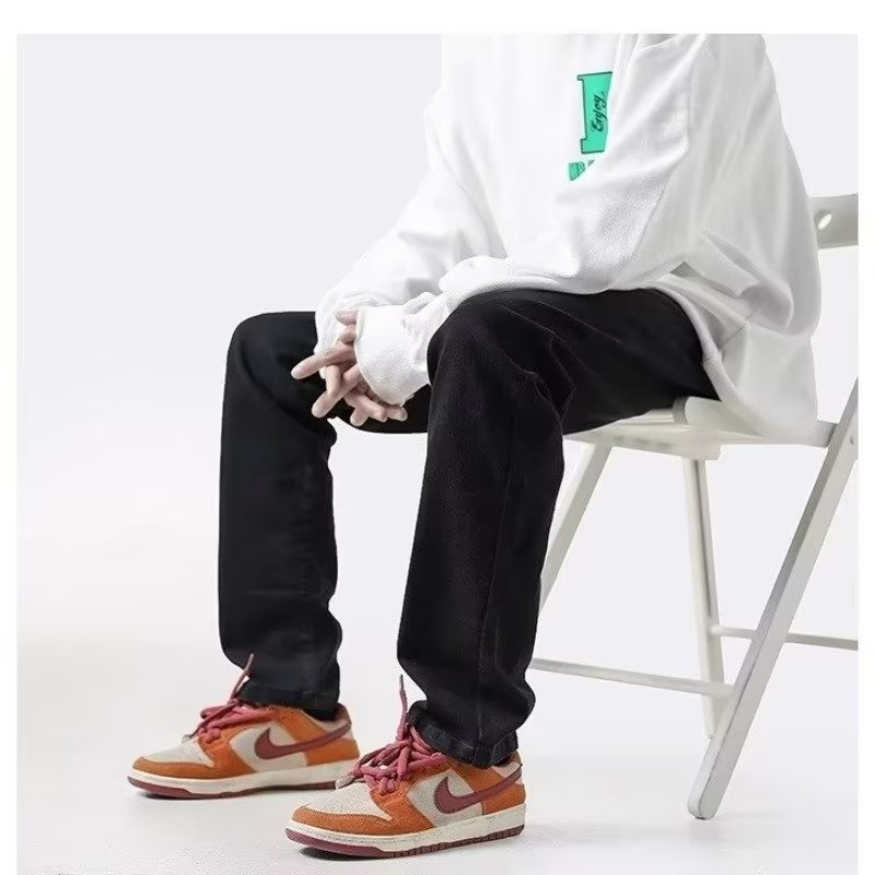 LIVE GREAT Men's solid color denim casual trousers American Basic Straight Drape Jeans