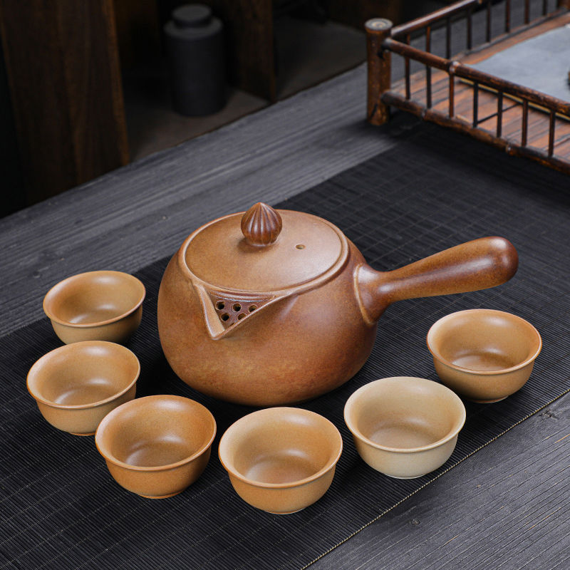 Bộ ấm trà gốm thô bộ hộp quà tặng bộ ấm trà công phu gốm sứ ấm trà văn phòng đơn giản gia dụng