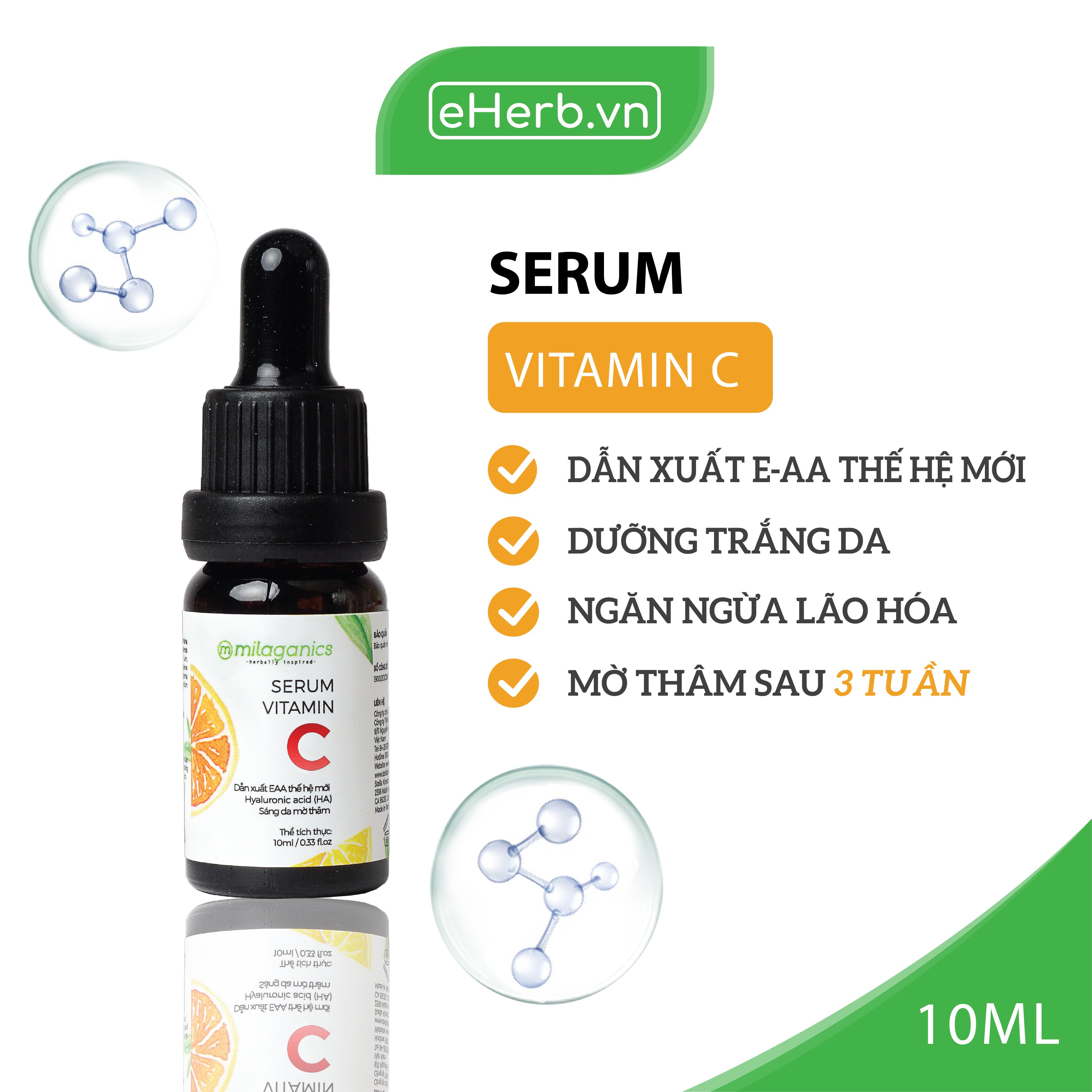 Combo 2 Serum Sáng Da Mờ Thâm MILAGANICS Dẫn Xuất EAA Thế Hệ Mới Vitamin C Brightening 10ml (Chai) - eHerb