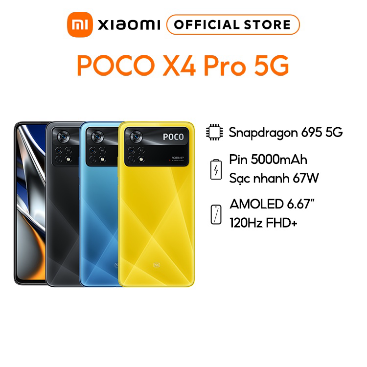 Điện thoại Xiaomi POCO X4 Pro 5G 6GB/128GB 8GB/256GB | Snapdragon 695 5G | Pin 5000mAh | Camera 108MP | FHD AMOLED – Hàng Chính Hãng