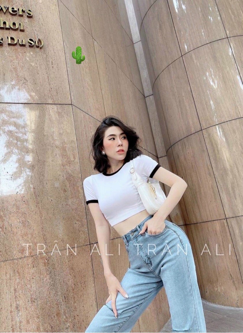 Áo thun croptop cổ tròn ngắn tay phối viền màu cute ttpk0358