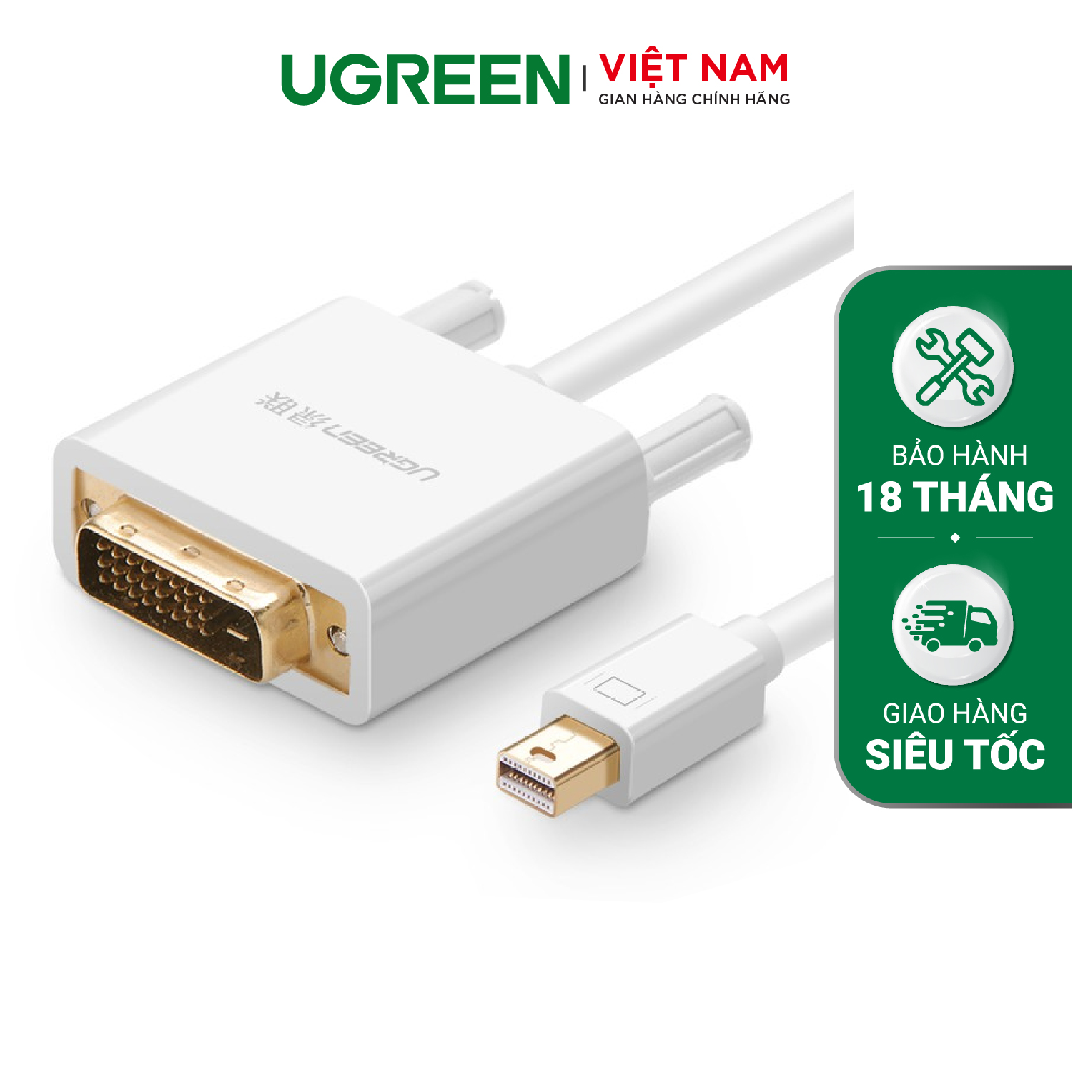 Cáp chuyển đổi mini DisplayPort sang DVI-D (24+1) dài 3m UGREEN MD102 10425 (trắng)