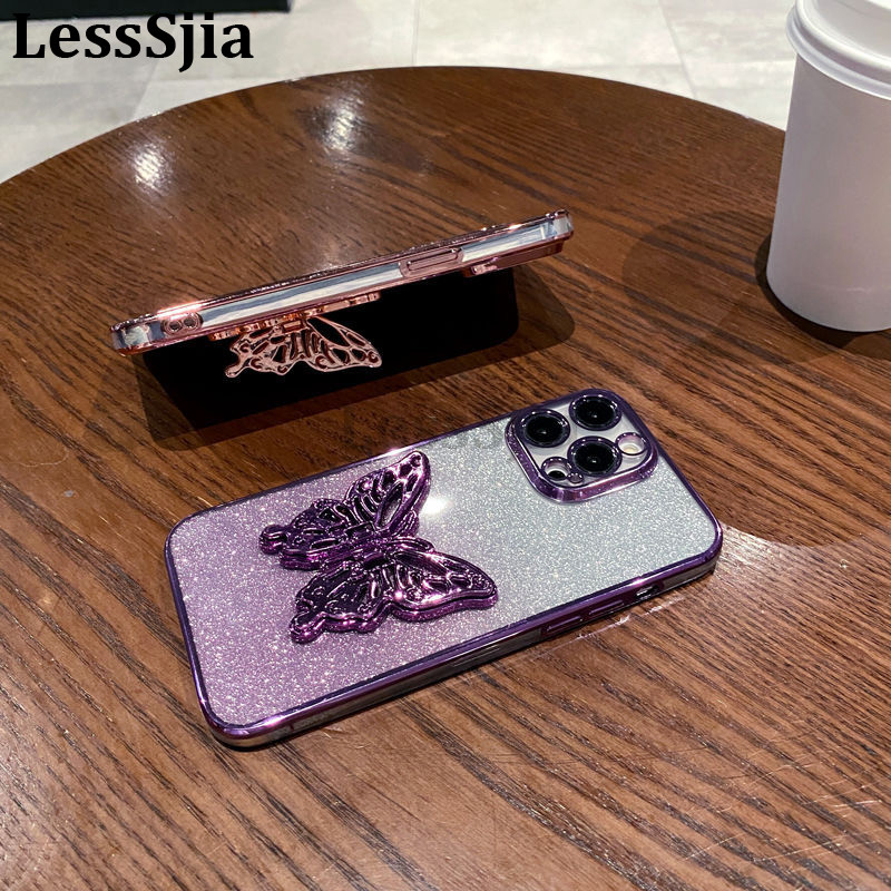 Phone cover infinix smart 9 Back case with Cute Butterfly Stand Luxury Slim Gradient Clear Plating Glitter Girls For infinix Smart9 Phone cases.