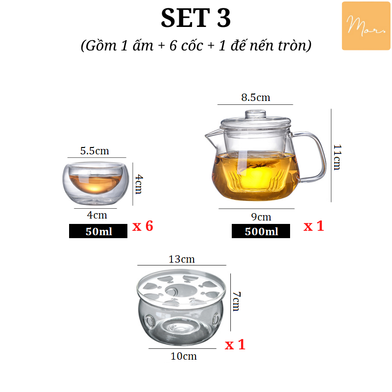 Bộ ấm trà thủy tinh chịu nhiệt - 500ml
