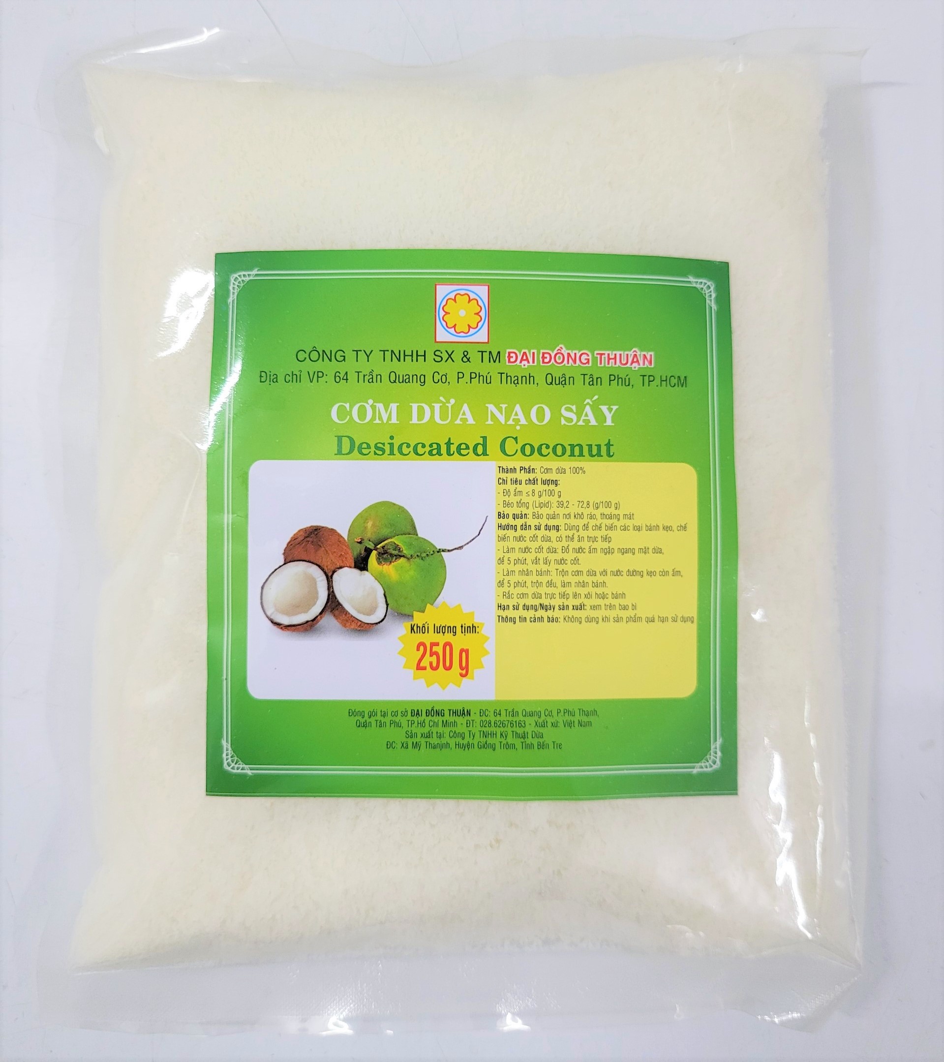 [Gói 250g] CƠM DỪA NẠO SẤY (mịn) [VN] ĐẠI ĐỒNG THUẬN Desiccated Coconut